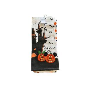 Disney Parks Halloween Mickey Minnie Pumpkin Haunted Castle Kitchen Towel Set
